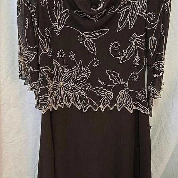 J Kara Beaded Formal Dress women’s‎ Boho Romantic Chocolate 12 Popover Gown NWT - Picture 2 of 16